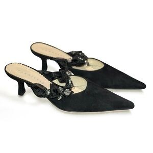 PARALLÈLE Paris Black Suede Heeled Mules Slip-On Shoes